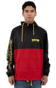 Thrasher (スラッシャー) US アノラック ハーフジップ ナイロンジャケット Mag Logo Anorak Black/Red/Yellow レッド (M) スケボー SK8