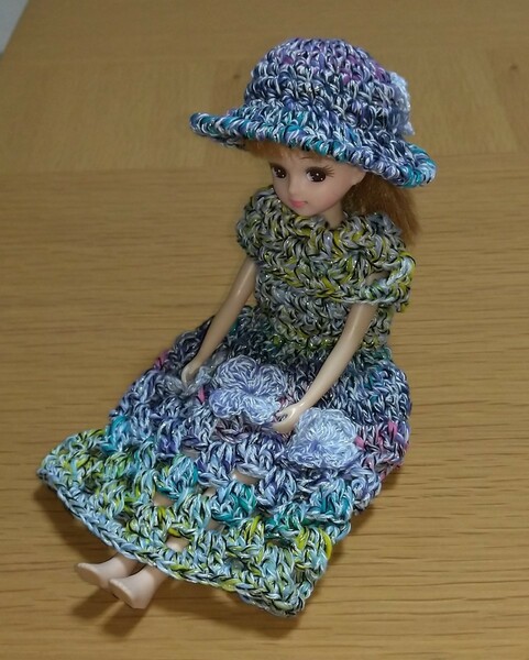 ⑥リカちゃん 人形 帽子 洋服 ワンピース ドレス セット ハンドメイド かぎ針編み 手編み 編み物 手芸 手作り