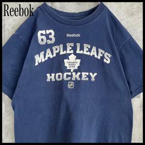 リーボック NHL Tシャツ チームロゴ 着用感XL ネイビー 389 半袖Tシャツ 古着