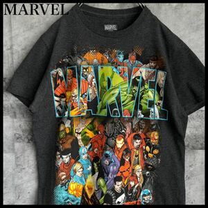 マーベル ビッグロゴ キャラクターロゴ Tシャツ ダークグレー プリントTシャツ 半袖Tシャツ 古着