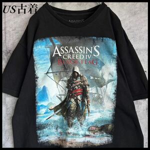 アサシン クリード4 ビッグロゴ ゲーム Tシャツ ブラック 古着