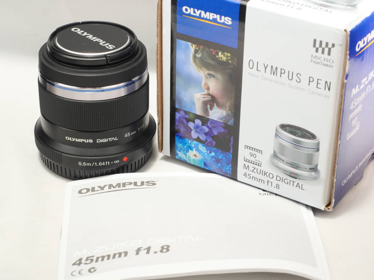 元箱と取扱説明書付き！OLYMPUS 単焦点レンズ M.ZUIKO DIGITAL 45mm F1.8 ブラック