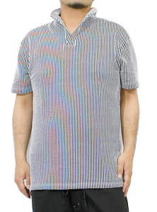 【新品】 L ストライプ ポロシャツ メンズ 半袖 シアサッカー イタリアンカラー Tシャツ スキッパー カットソー