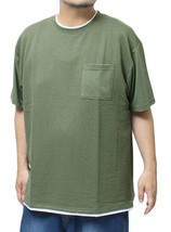 【新品】 6L グリーン 半袖 Tシャツ メンズ 大きいサイズ シアサッカー ポケット ストレッチ 無地 クルーネック カットソー_画像1