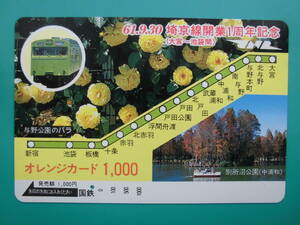 国鉄 オレカ 使用済 埼京線 開業1周年記念 大宮 池袋 南与野 北戸田 十条 別府沼公園 1穴【送料無料】