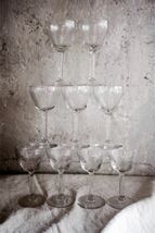 1900年初頭 フランスアンティーク 歪みと蛇行のグラヴィールのあるシェリーグラス リキュール ガラス ショットグラス ワイングラス 装飾_画像1
