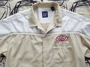 当時物 90s ビンテージ OLD オールド デカタグ GAP ギャップ オリジナル オープンカラー ツートン コットン 半袖 ワーク シャツ ジャケット