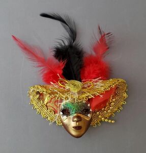 ヴェネチア マスク 仮面 羽根 ゴールド レッド ブラック マグネット 壁掛け 飾り インテリア