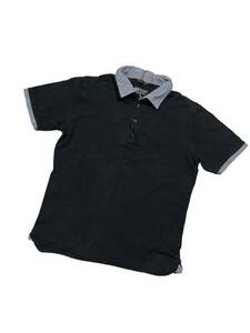 BEAMS 半袖 ポロシャツ 2重襟 シャツ チェック ブラック Mサイズ 古着 ゴルフ スポーツ鹿の子