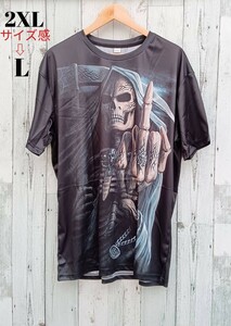 即決 新品 半袖 Tシャツ メンズ ブラック 2XL 3L スカル ドクロ バイク バイク夏 サマーツーリング オシャレ カッコイイ 派手 ド派手 