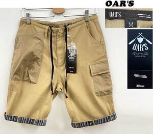 未使用品 /M/ OAR'S ベージュ ハーフパンツ カーゴ ペインター コットン レディース ひざ丈膝丈 細見え 無地ストライプカジュアル オールズ