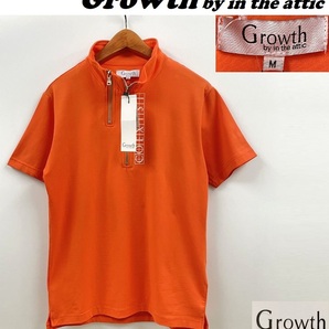 未使用品 /M/ Growth by in the attic オレンジ 半袖ジップシャツ カジュアル メンズ レディース トップス タグ ロゴ 橙 インジアティック