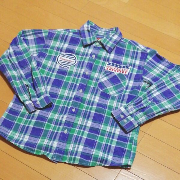 コンバース★長袖シャツ　140cm 男の子　converse　紫色×緑色　チェックシャツ
