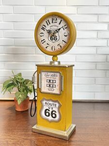 アンティーク クロック ブリキ ガスポンプ 置き時計 イエロー インテリア 時計 飾り 雑貨 オブジェ コレクション ビンテージ