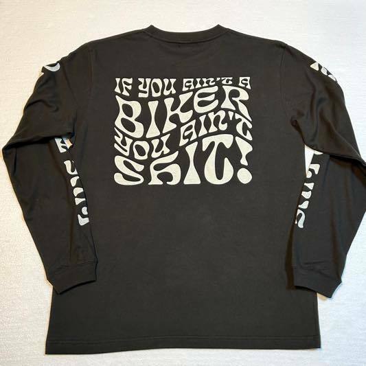 ★バイカーじゃねぇヤツはクソだ！Tシャツ★5.6oz・長袖プリントTシャツ★スミクロ★Mサイズ★70'sチョッパー★旧車乗り★バイカーT