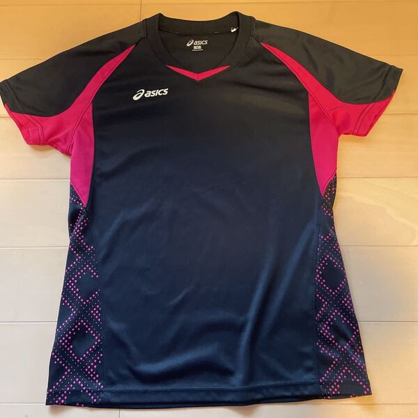 送料無料 アシックス asics バレーボール半袖Tシャツ サイズM 黒×ピンク 送料込み