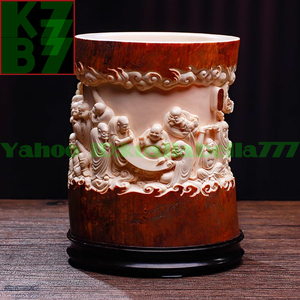 Art hand Auction [Lucky Ornament] Mammoth Ornament 18 Arhats 100% Handmade Ornament Oriental Sculpture Craft Office Bunbo Large Brush Tube Brush Holder★Height 17cm Weight 1280g P60, sculpture, object, oriental sculpture, others