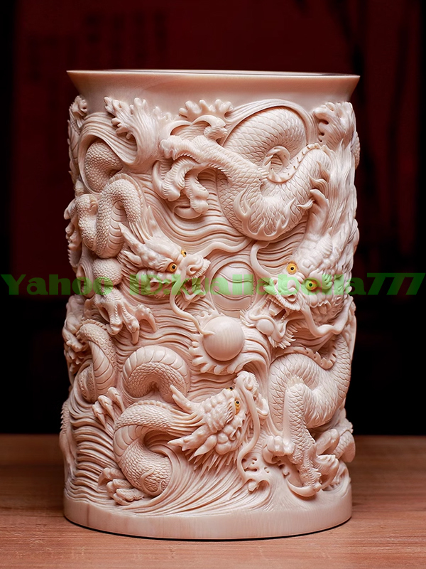 [Lucky ornament] Mammoth ornament Kowloon Play Pearl Handmade ornament Oriental sculpture Crafts Office Stationery ornament Large brush holder Brush stand Height 16cm Weight 1040g P59, Sculpture, object, Oriental sculpture, others