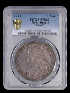 【記念貨幣】1741年イギリスハノーヴァー朝ジョージ２世戴冠ローズクラウン銀貨シルバーコインPCGS MS62 高鑑定品 30.1ｇ 直径38.6ｍｍ O58