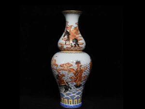 【瓏】陶磁器 礬紅描金八仙紋 葫蘆瓶 大清乾隆年製 染付 置物擺件 古賞物 中国古美術 蔵出