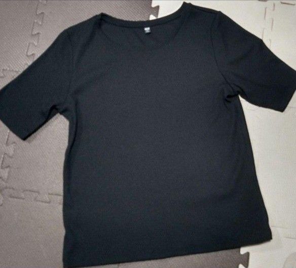 【美品】UNIQLO ユニクロ 半袖 カットソー 黒 XL Uネック レディース