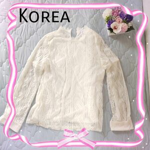 クーポン使ってね★美品★韓国 KawitAレディース ブラウス白 ホワイトレース 花柄 長袖