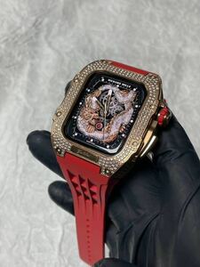 Apple Watch Series 8 7 6 5 4 SE (44mm 45mm) for band Apple watch rose Gold custom titanium CZ diamond 
