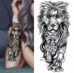 新品! タトゥーステッカー シール 刺青 入れ墨 タトゥー tattoo ライオン 親子 百獣の王 獣 動物 パーティー 目立つ ファッショ