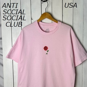 T●300 USA古着 ANTI SOCIAL SOCIAL CLUB USA製 薔薇Tシャツ L ピンク アンチソーシャルソーシャルクラブ アメリカ古着 ストリート バラ柄