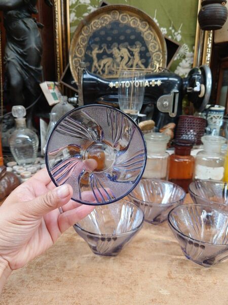 【グラス祭り】プレスガラス鉢 紫色　お揃い 5個セット