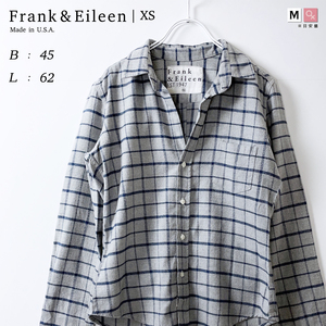 Frank&Eileen　起毛 コットン フランネル チェック スキッパー ネルシャツ グレー 綿 100% ラウンドヘム 厚手 フランクアンドアイリーン XS