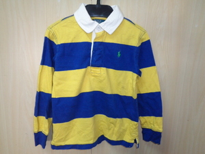 47*Polo by Ralph Lauren Kids Rugger shirt * Polo Ralph Lauren size4/4T blue × yellow border long sleeve cotton 100%.. packet shipping 5F