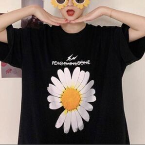 新品　プリントTシャツ　花柄　ゆったり　韓国風　オーバーサイズ