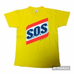 90s USA製 S.O.S 企業ロゴ Tシャツ M イエロー