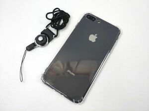 iPhone 7 Plus/8 Plus用 耐衝撃 ソフトケース クリアカバー TPU 透明 ネックストラップ付き