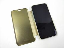 iPhone 13 Pro用 鏡面 手帳型ミラーフリップケース カバー 半透明 ゴールド_画像3