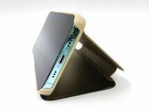iPhone 13 Pro用 鏡面 手帳型ミラーフリップケース カバー 半透明 ゴールド_画像4