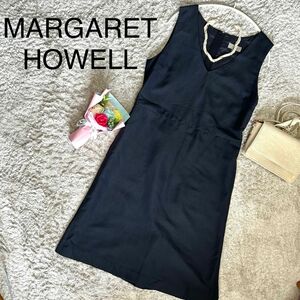 MARGARET HOWELL マーガレットハウエル ノースリーブワンピース フォーマルワンピース リネン ウール Lサイズ