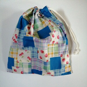  handmade * pouch strawberry * cherry light blue check child Kids . put on change inserting also new fiscal year go in .* go in .