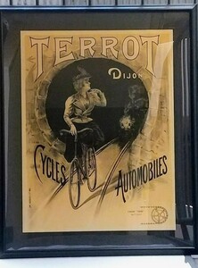 大型ヴィンテージポスター額入り1900 TERROT DIJON - Vintage Cycles Poster - 1900 Terrot、ディジョンサイクル自動車 約76 x 94x1.5cm