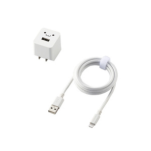  Elecom LightningAC зарядное устройство /2.4A мощность / кабель включение в покупку /1.0m/ высокая прочность кабель / белый лицо MPA-ACL08WF
