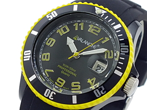 アバランチ AVALANCHE クオーツ 腕時計 AV-1019S-BKY-40 ブラック イエロー