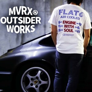 Tシャツ M 半袖 メンズ 車 エンジン MVRX ブランド FLAT6 モデル / ホワイト