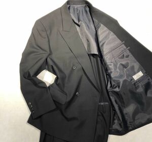 新品 未使用【サイズA3 XS★Kanebo礼服】4Bダブルスーツ 漆黒フォーマル 背抜き ノーベンツ 2タック アジャスター付き ウール100 一級品