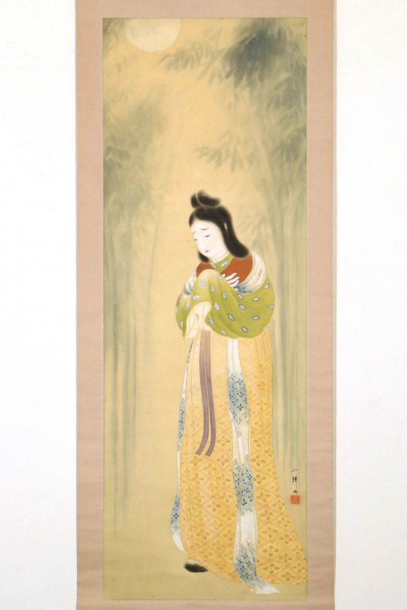 [Authentique, Objet rare par une femme] Rouleau suspendu Ishikawa Kokou Belles femmes sous la lune Peintre féminine de la période Meiji Ogata Gekko Maître Belle femme peinture, ouvrages d'art, livre, parchemin suspendu