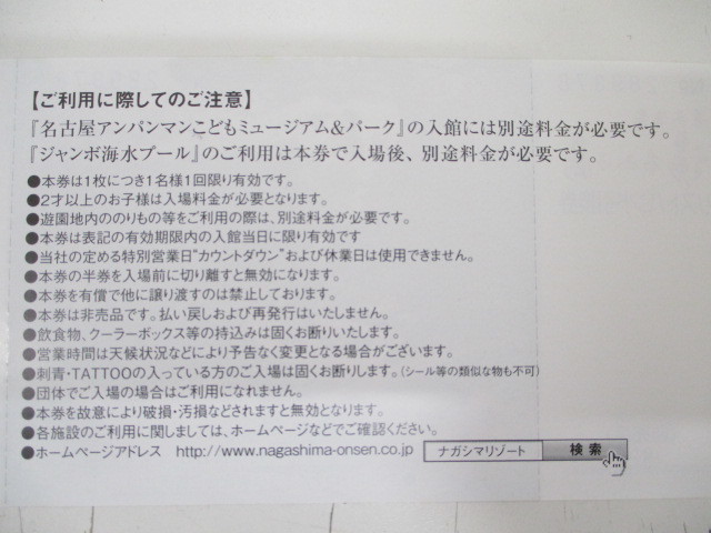 3031) 長島温泉 湯あみの島 入館券 ナガシマスパーランド 招待券 2枚