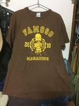 2306レア！FAMOSOファモーソS/S半袖カレッジ風アーチ3連プリントTシャツMカットソー ビート北野たけし所ジョージbrown茶ブラウン_画像1