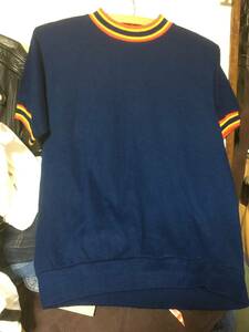 2306ビンテージ70～80’sスポーツウエアSPORTSWEAR半袖S/Sツートン トリム リンガー スウェット シャツOLDオールドNAVYネイビーUSED古着