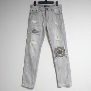 Dsquared2 ディースクエアード メンズ ダメージ加工 クラッシュ JEANS ジーンズ デニムパンツ ロング ペイント レザー パッチ tp-23x579