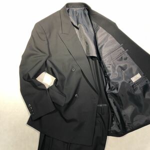 新品 定価3.7万円【サイズA3 XS★Kanebo礼服】4Bダブルスーツ 漆黒フォーマル 背抜き ノーベンツ 2タック アジャスター付き ウール100%